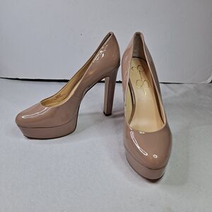 Jessica Simpson Nellah Pumps Womens 9M Beige Patent Platform Stiletto Heels